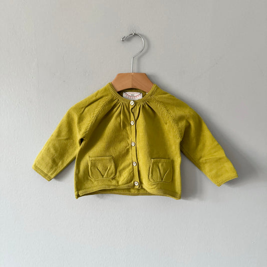 Zara / Yellow green knit cardigan / 3-6M