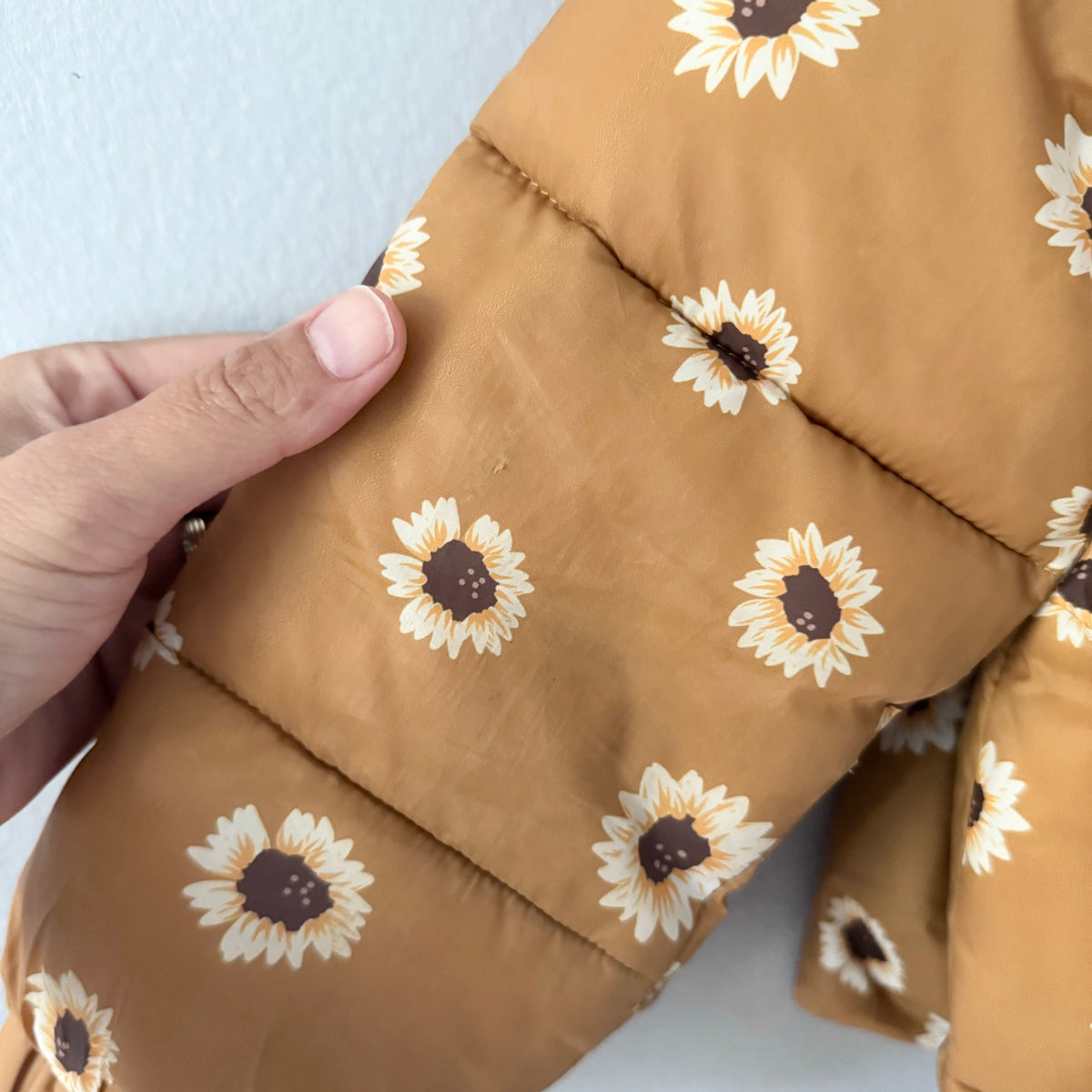 Miles the label / Brown x sunflower packable puffer / 5Y