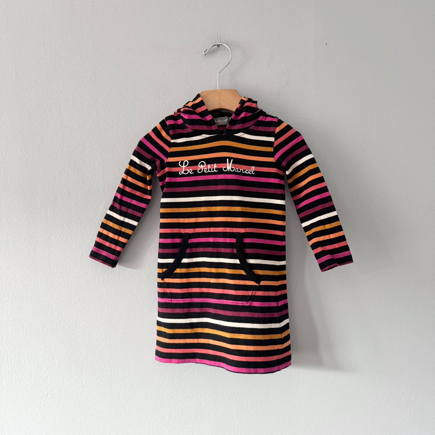 Le petit Marcel / Black x stripe dress / 2T