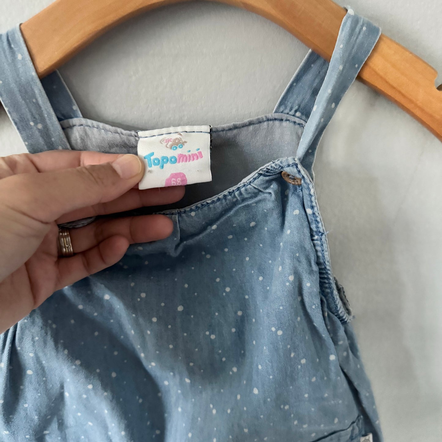 Topo mini / Barboteuse chambray à pois / 68 (3-6M)