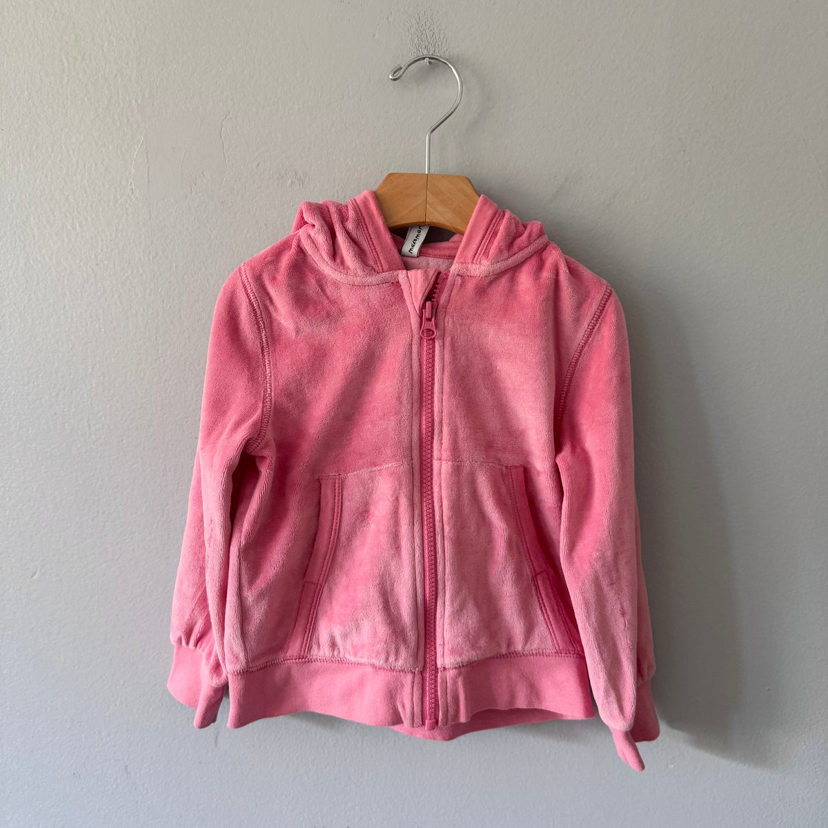 Maxomorra / Pink velour zip up hoodie / 3-4Y