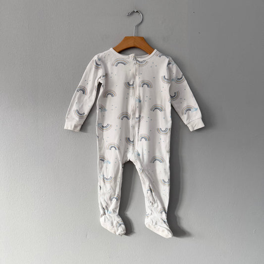 Petit Lem / White x blue rainbow romper / 18M