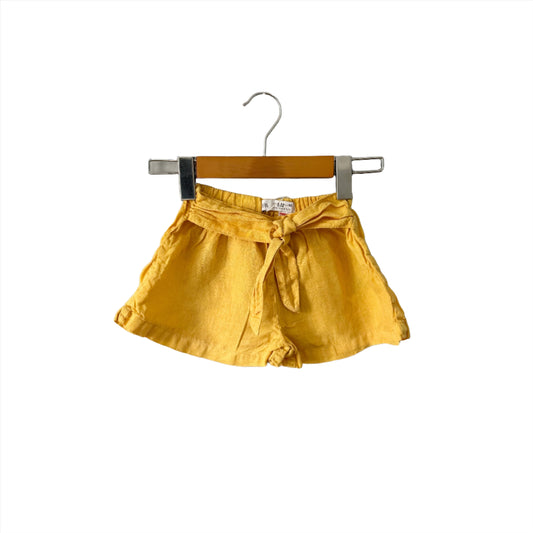 Zara / yellow linen shorts with tie / 18-24M