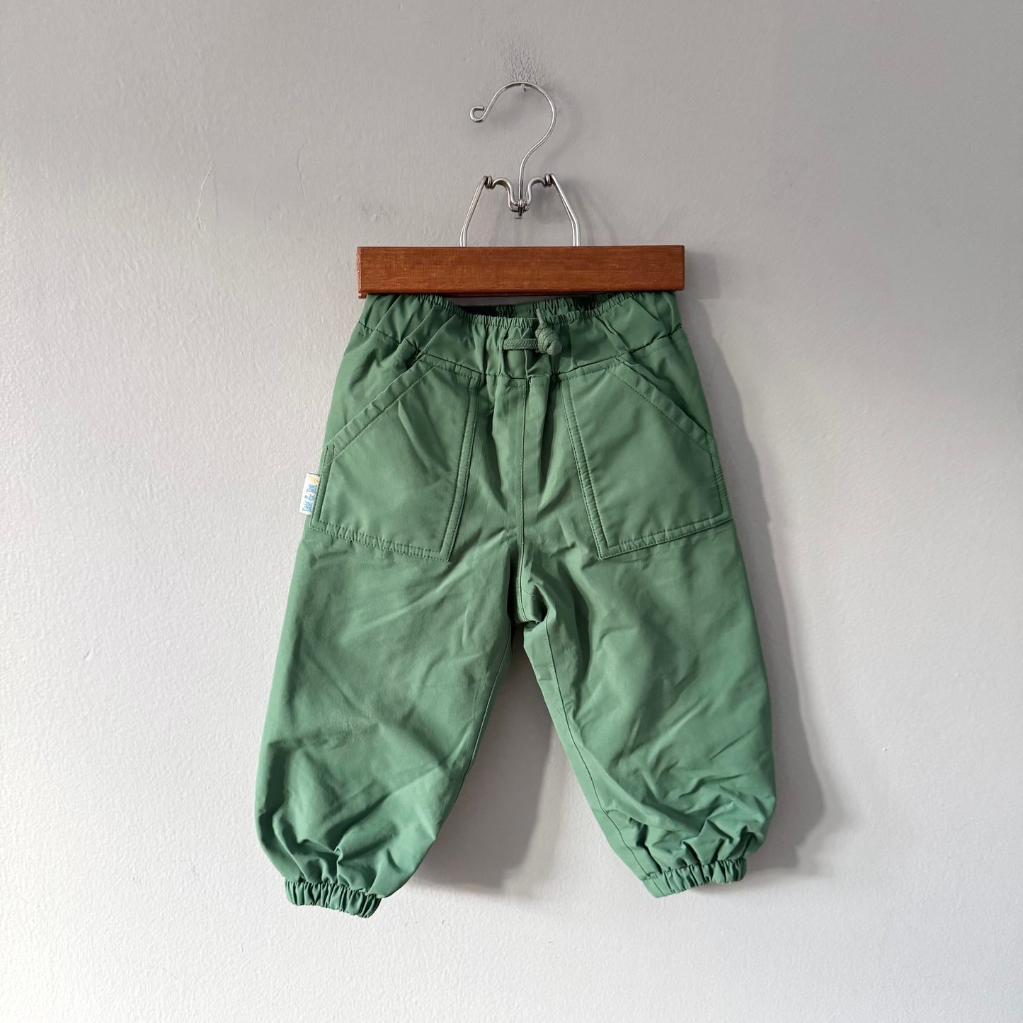 Jan & Jul / Green fleece lined rain pants / 1T