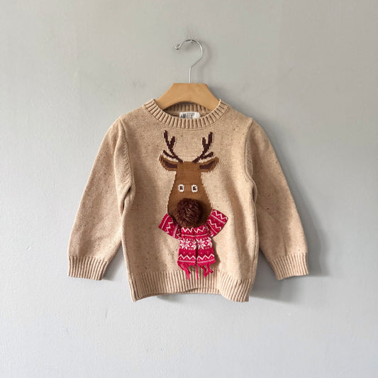 H&M / Brown holiday cotton kinit pullover	/ 2-4Y