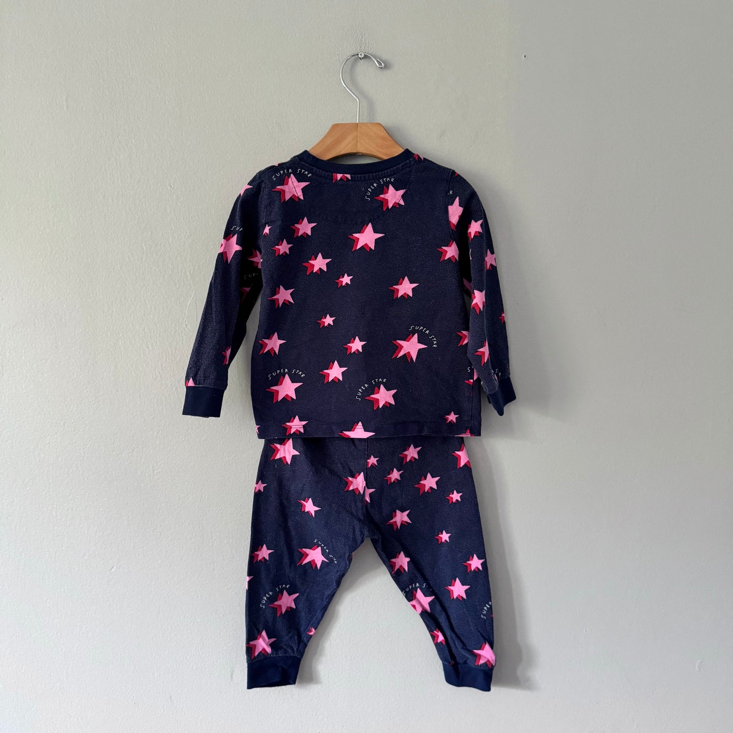 M&S / Navy x pink star pajama set / 18-24M