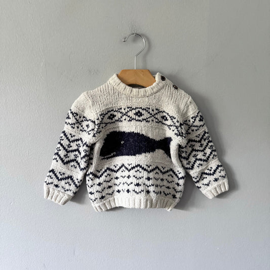 Zara / Whale white knit pullover / 18-24M