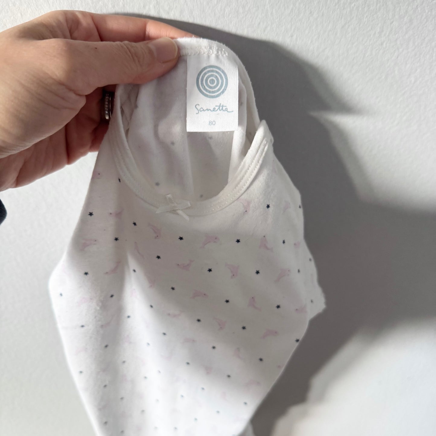 Sanetta / White x pink dolphin onesie / 12M(80)