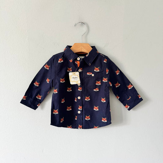 Hatley / Chemise à manches longues bleu marine x renard / 6-9M - Neuve avec étiquette