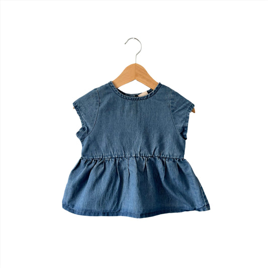 Petit Main / Denim short sleeve dress / 80cm(12M)