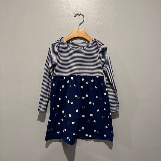 Tea	/ Navy stripe x cat dress / 4Y