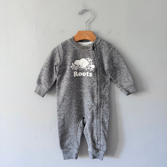 Roots / Salt and pepper crew romper / 6-12M