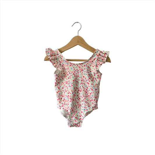 H&M / White x pink floral swimsuit / 6-12M