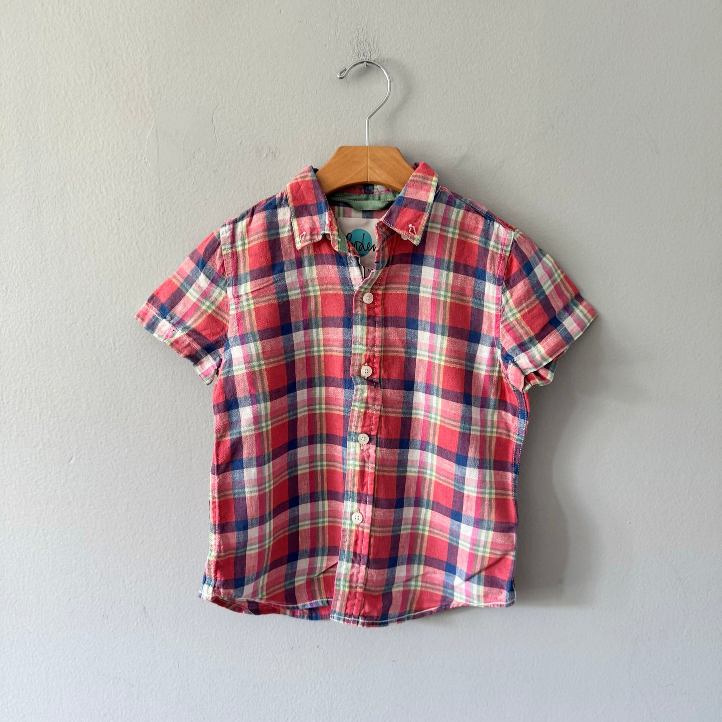 Mini Boden / Red pink checked shirt / 6-7Y