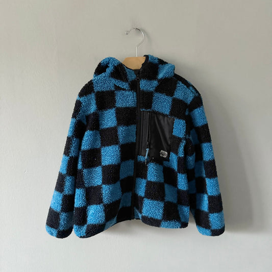 H&M / Blue x black plaid sherpa jacket / 4-6Y