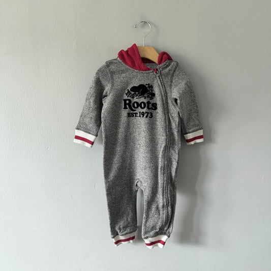 Roots / Salt and pepper crew romper / 12-18M