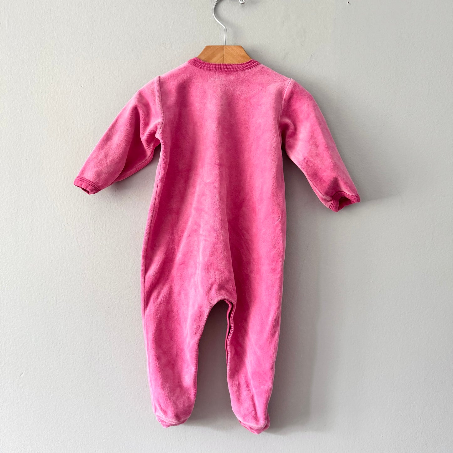 Petit Bateau / Pink velour long sleeve romper / 12M