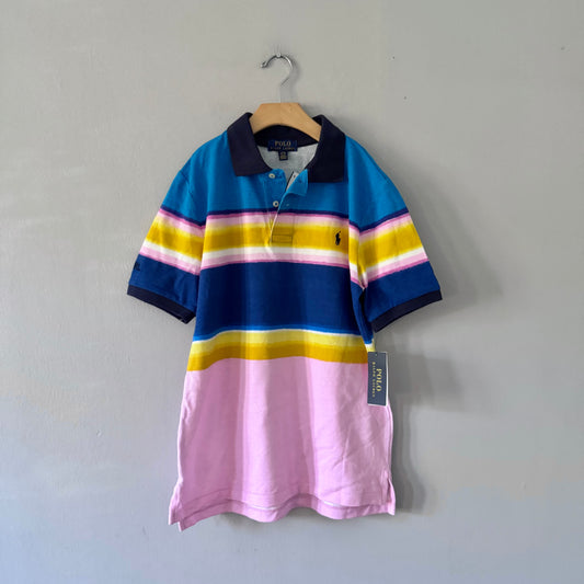 Polo Ralph Lauren	Pink blue stripe polo shirt / 14-16Y - New with tag