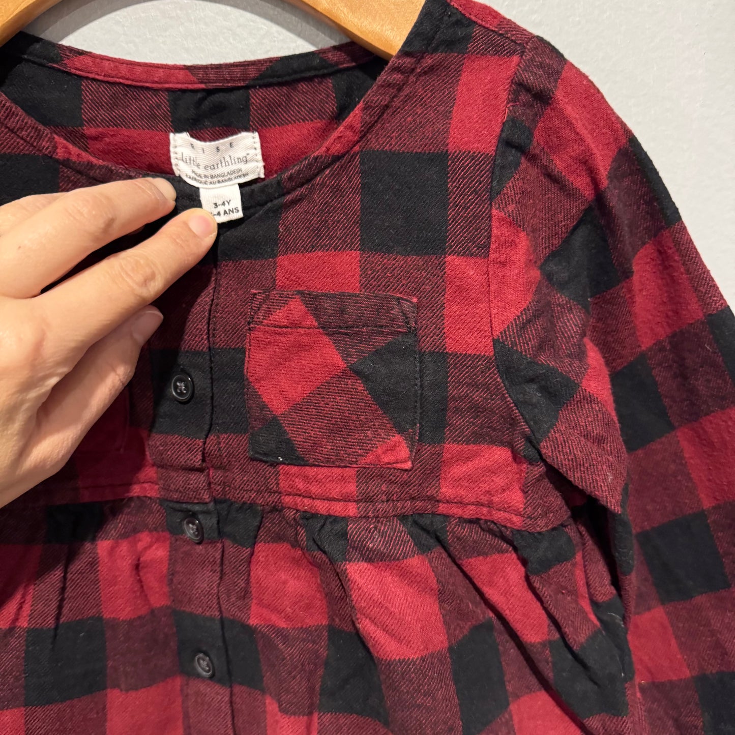 Rise Little Earthling / Red x black plaid tunic / 3-4Y