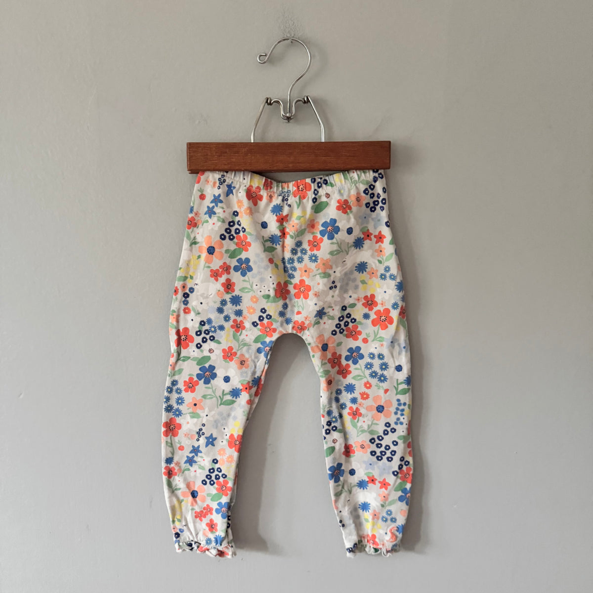 Joules / Light grey x orange flower leggings / 2-3Y