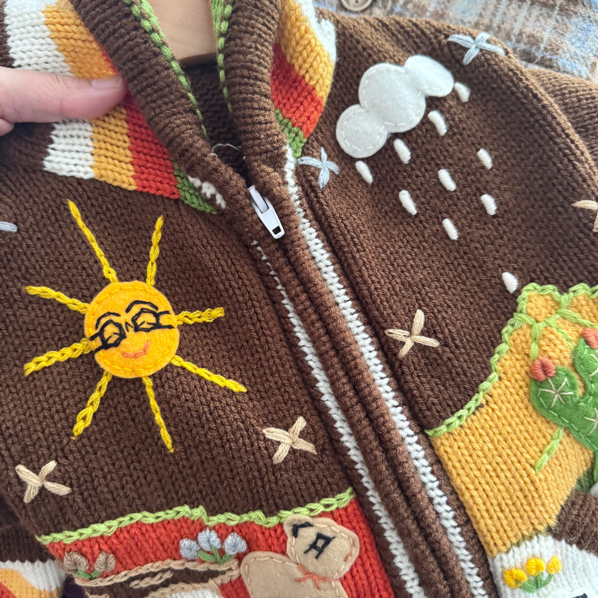 Handmade / Brown zip up knit jacket / 2Y