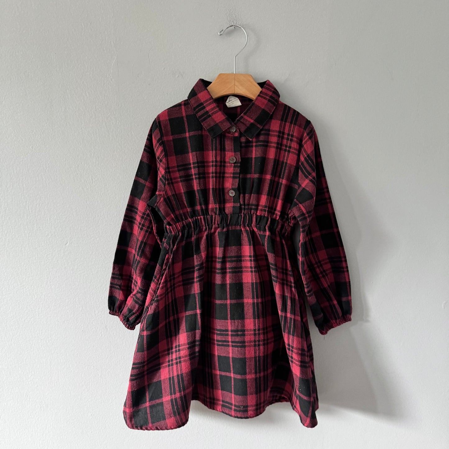Bee des bee / Red black flannel dress / 6Y