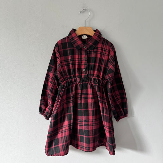 Bee des bee / Red black flannel dress / 6Y