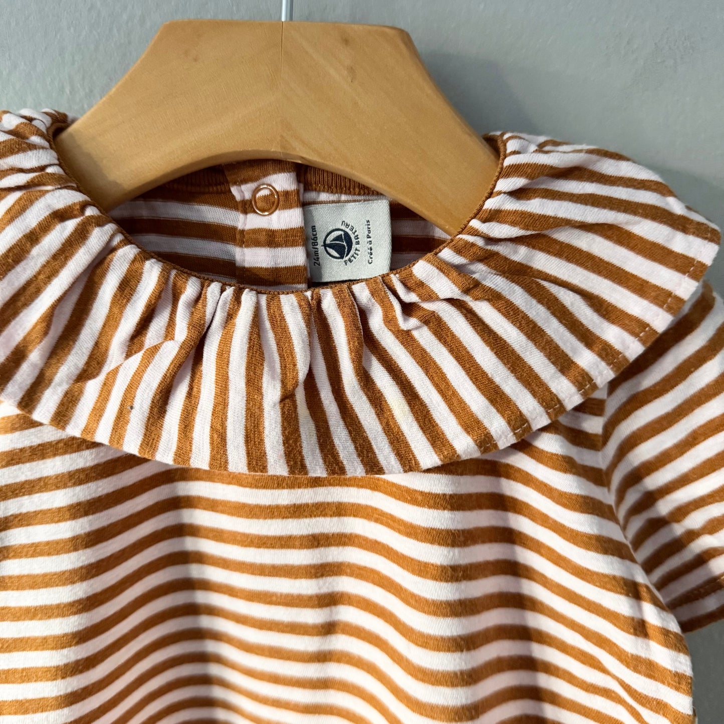 Petit Bateau / Pink x brown short sleeve top / 24M