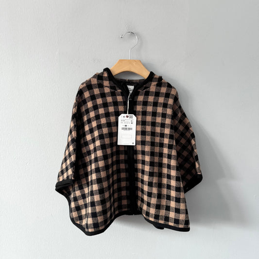 Zara / Brown black plaid knit poncho jacket / 12-18M - New with tag
