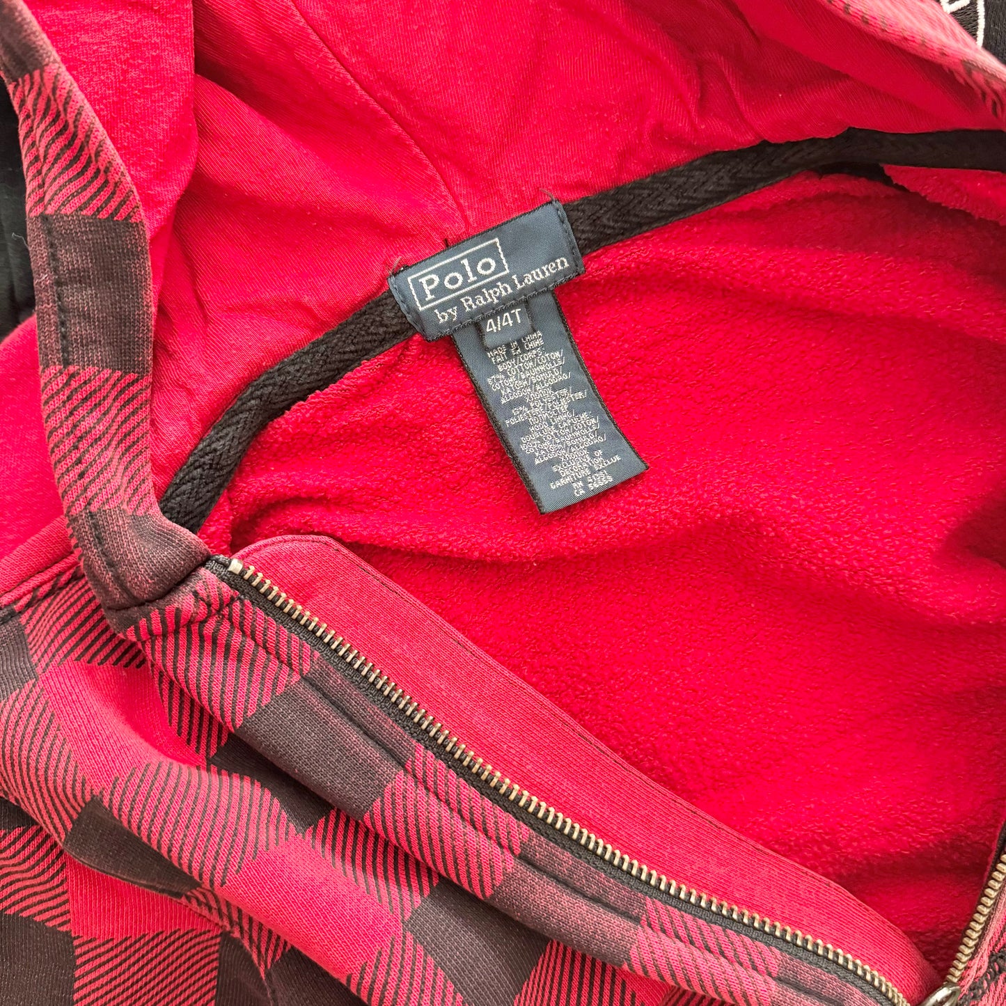 Polo Ralph Lauren / Red x black plaid zip up hoodie / 4T
