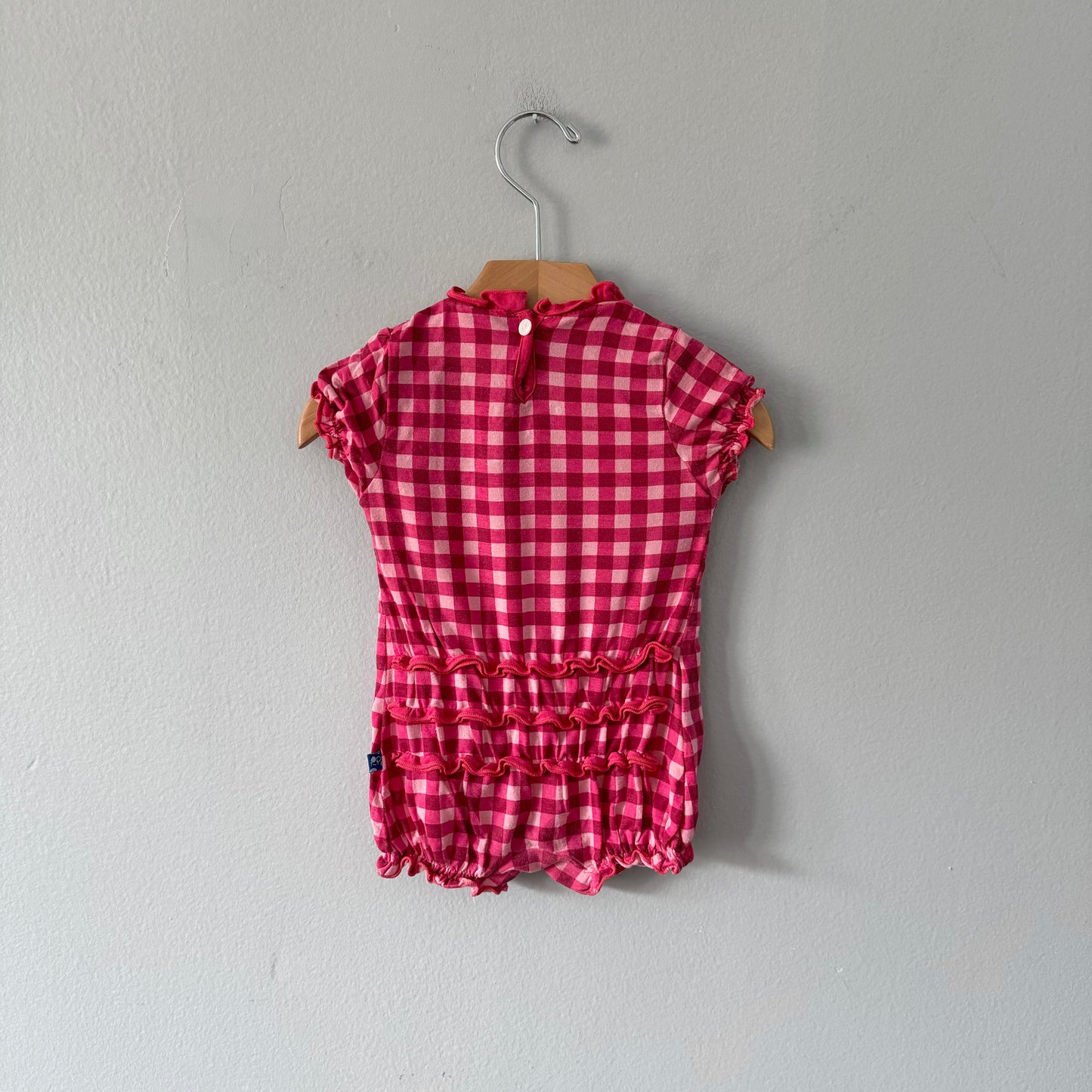 Kickee Pants	/ Pink gingham bubble romper / 3-6M