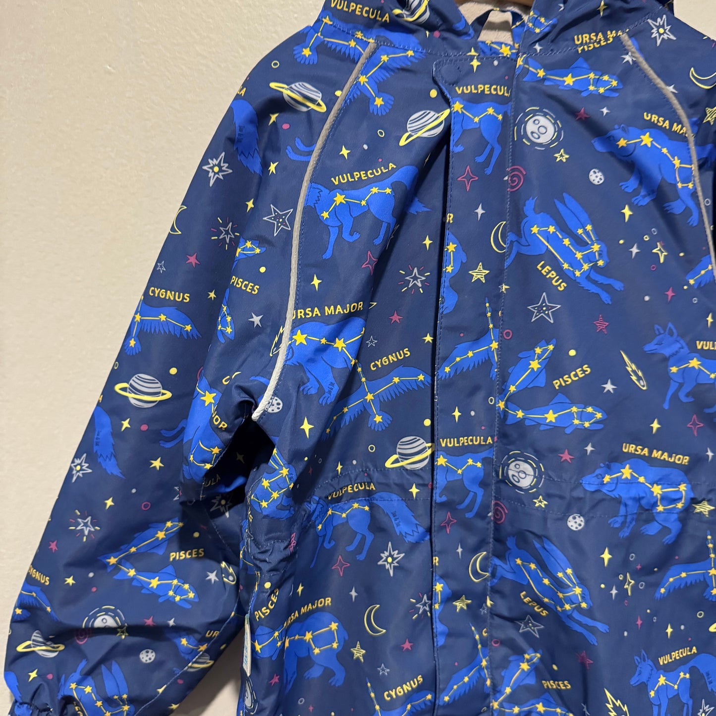 Jan & Jul / Navy x star fleece lined rain suit / 6Y
