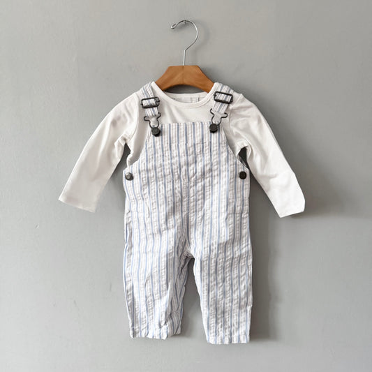 The Little White Company / White long sleeve & overall set / 6-9M - New w/o tag