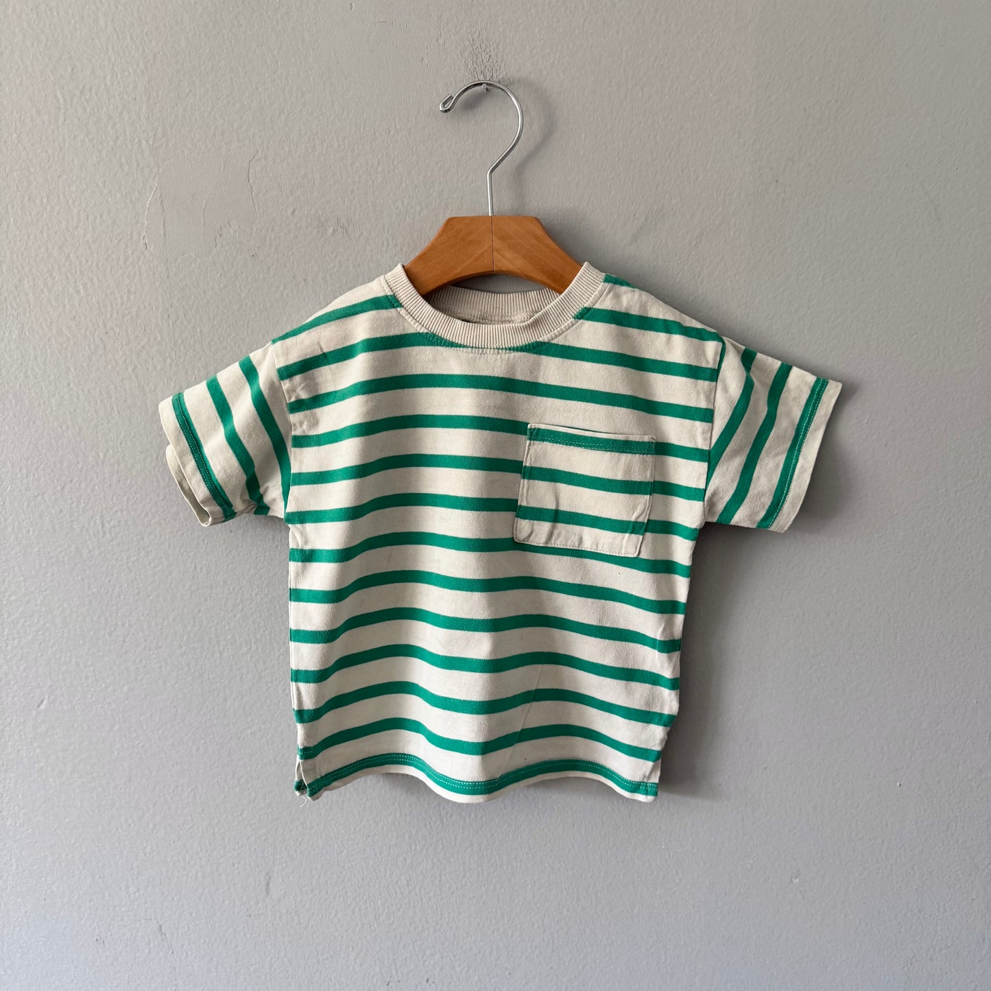 Zara / White x green stripe T-shirt / 2-3Y