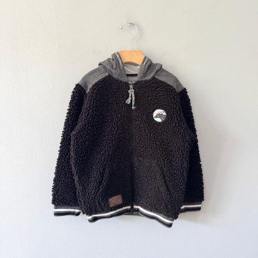 Souris Mini / Black sherpa zip up jacket / 6Y