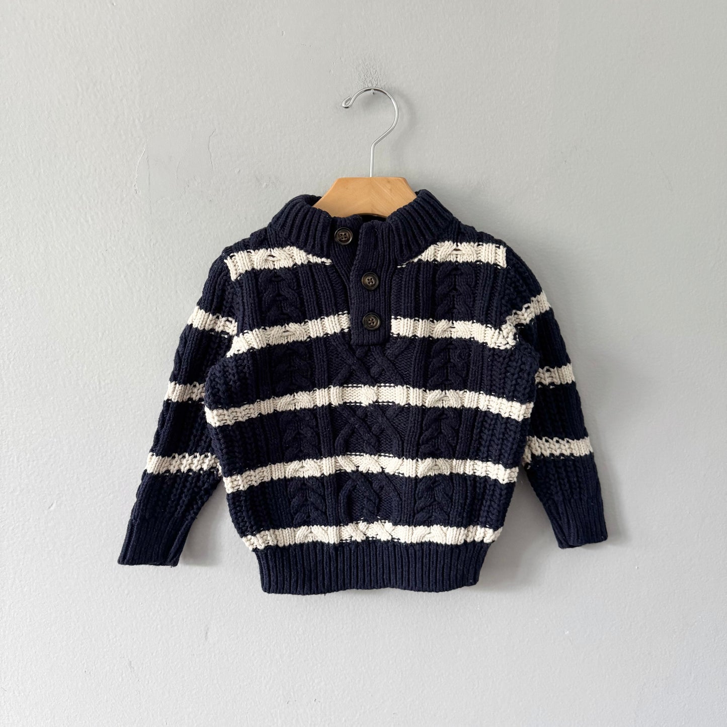 Gap / Navy x white stripe thick knit pullover / 2Y