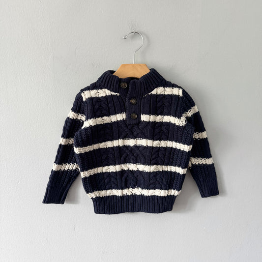 Gap / Navy x white stripe thick knit pullover / 2Y