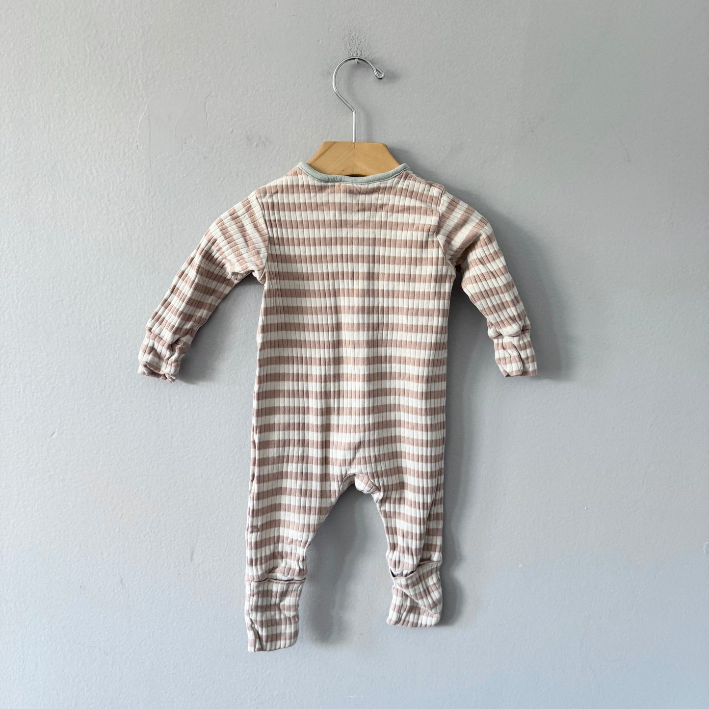 John Lewis / Beige stripe romper / 3-6M