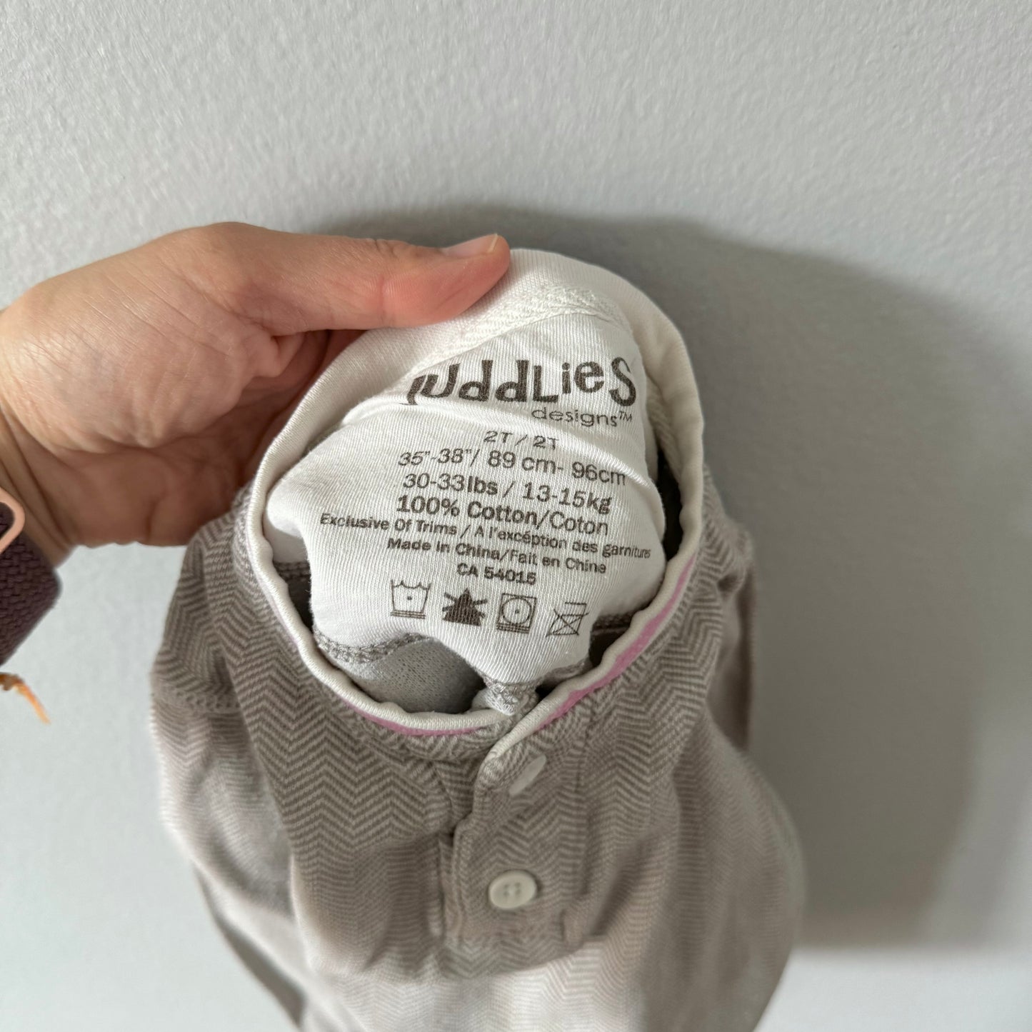 Juddlies / Cotton top - Grey x pink trim / 2T