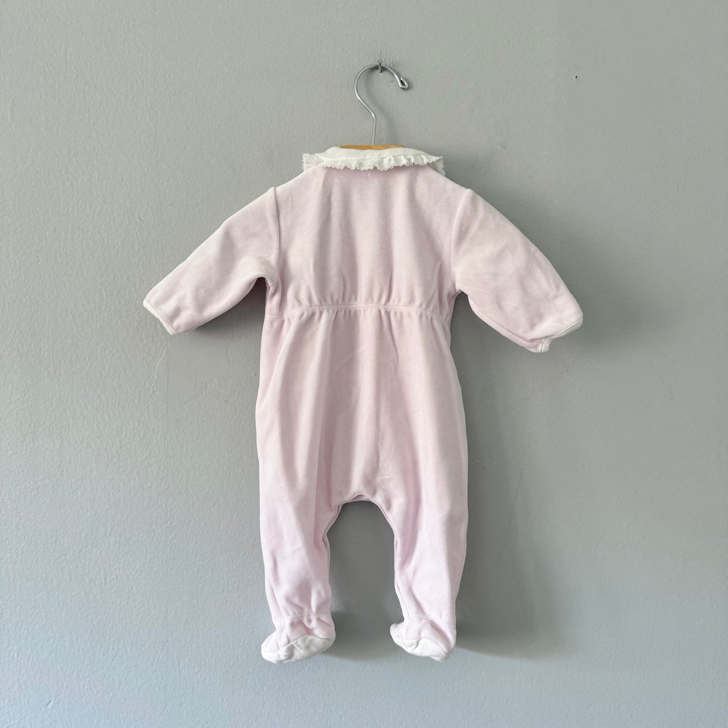 Petit Bateau / Pink velour long sleeve romper / 3M