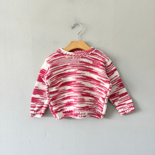 Handmade / Pink white knit pullover / 3-4Y