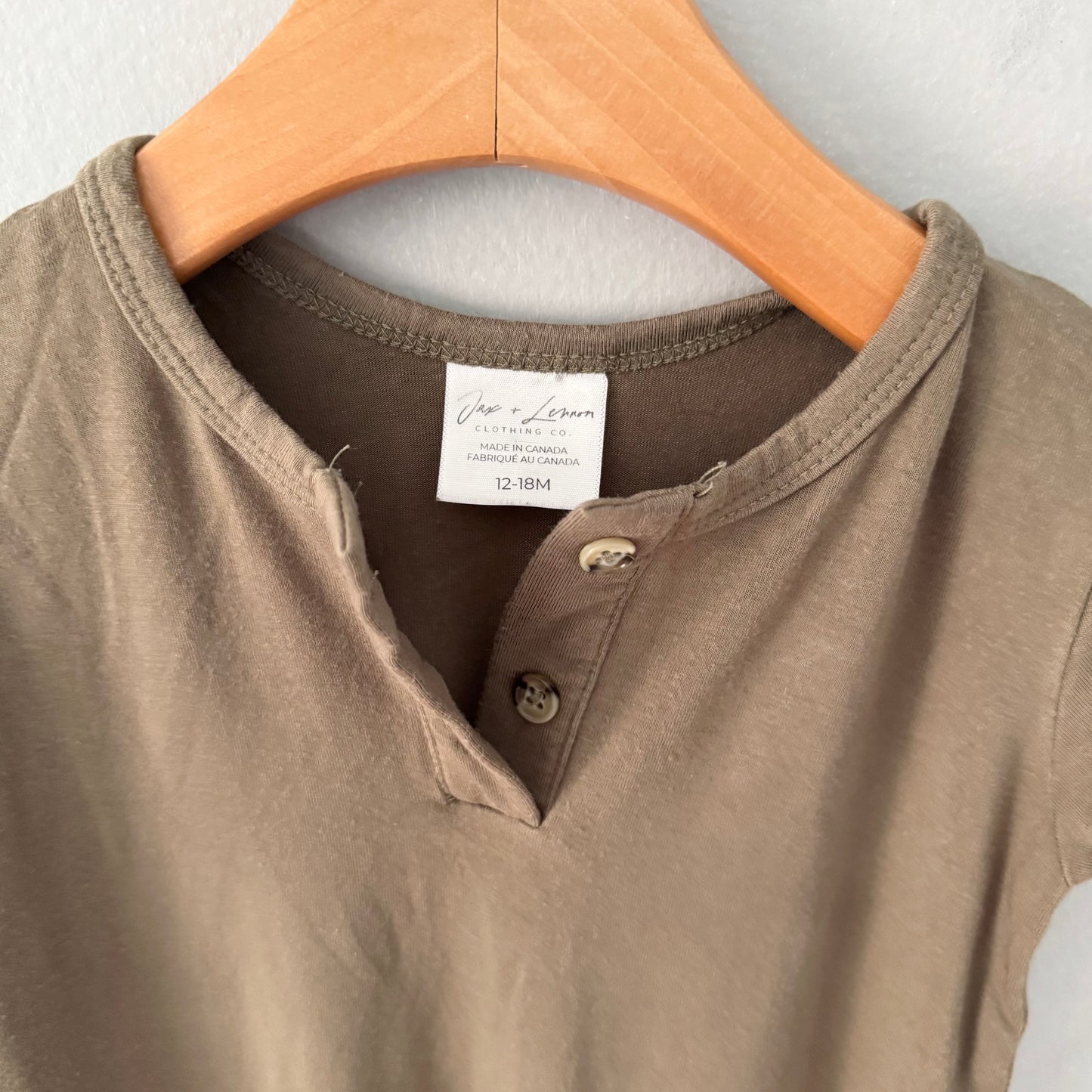 Jax & Lennon / Khaki romper / 12-18M - Mended