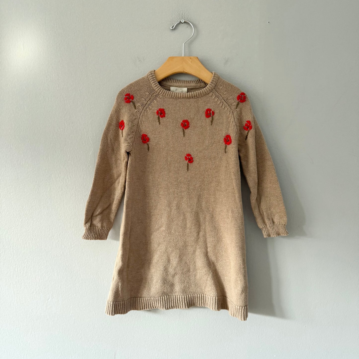 Fliink / Beige x flower knit dress / 3Y