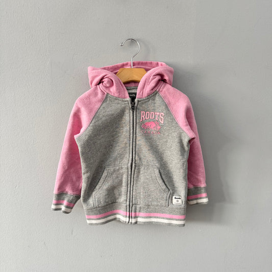 Roots / Pink x light grey zip up hoodie / 3T