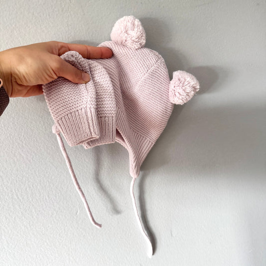 H&M / Fleece lined knit hat & mitten set / 2-4M