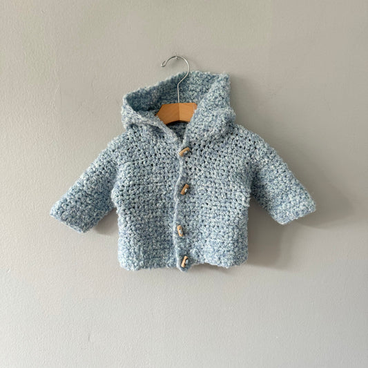 Handmade / Blue chunky knit cardigan with hood / 3M