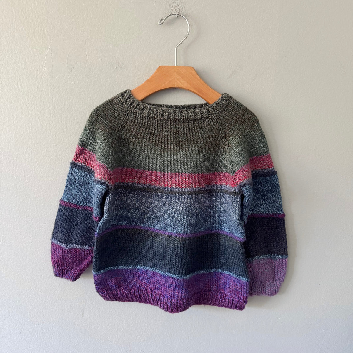 Handmade / Purple green stripe knit pullover / 3Y