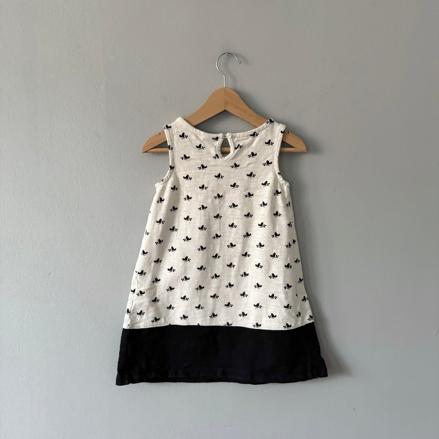 Gap / White x black tank dress - bird pattern / 3Y