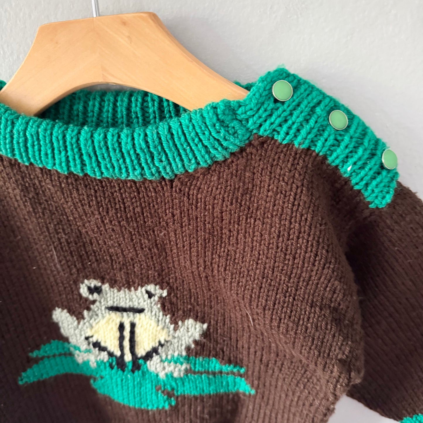 Handmade / Brown x frog knit pullover / 2T