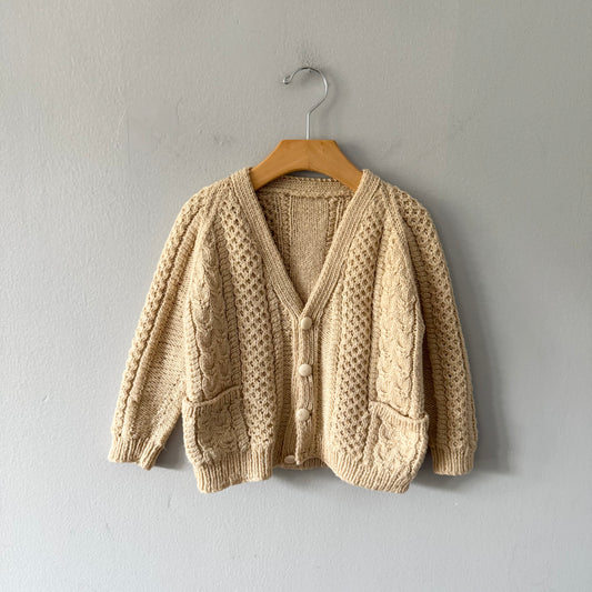 Handmade / Beige cable knit cardigan / 3-4Y